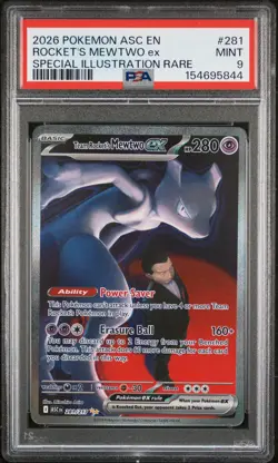 2026 POKEMON ASC EN-ASCENDED HEROES #281 TEAM ROCKET'S MEWTWO EX PSA 9 - Image 1