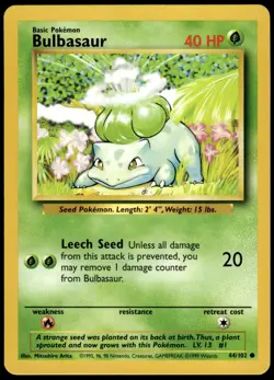 Bulbasaur 44/102 Base Set Unlimited Common LP Pokemon 1999 - Image 1