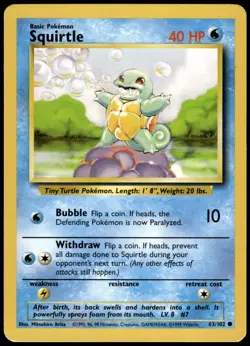 Squirtle 63/102 Base Set Unlimited Common LP Pokemon 1999 - Image 1