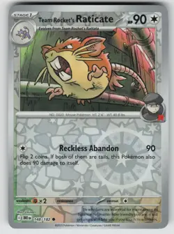 Team Rocket's Raticate 148/182 Common Destined Rivals Pokemon Reverse Holo NM - Image 1