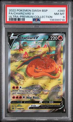 2022 POKEMON SWSH BLACK STAR PROMO #260 FULL ART/CHARIZARD V PSA 8 - Image 1