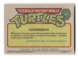1989 TMNT Topps Presents Trading Card Leonardo #23 - Image 2