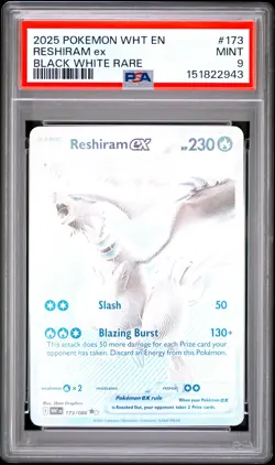 2025 POKEMON WHT EN-WHITE FLARE BLACK WHITE RARE #173 RESHIRAM EX PSA 9 - Image 1