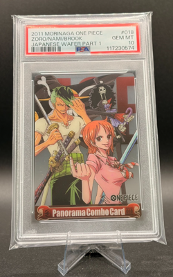 2011 Morinaga One Piece Japanese Wafer Part 1 #018 Zoro Nami Brook PSA 10 - Image 1