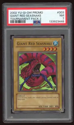 GIANT RED SEASNAKE 2002 YUGIOH TOURNAMENT PACK 2 TP2-003 SUPER HOLO CARD PSA 7 - Image 1