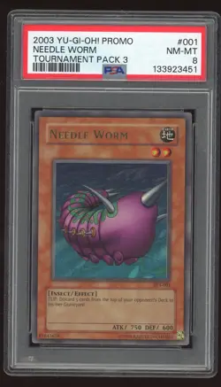 NEEDLE WORM 2003 YUGIOH TOURNAMENT PACK 3 TP3-001 ULTRA HOLO CARD PSA 8 - Image 1