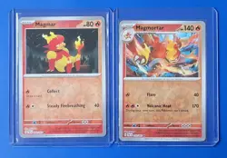 2x Pokemon TCG Paldean Fates: Magmar (009/091) + Magmortar (010/091) - RH - Image 1