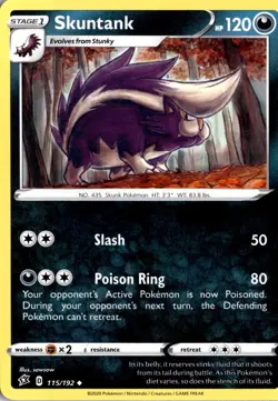 Skuntank 115/192 SWSH02: Rebel Clash Pokemon Card TCG - Image 1