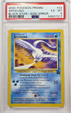 2000 Pokemon Promo #22 Articuno Black Star-Aoki Error PSA 6 EX-MT - Image 1