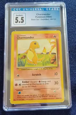 CGC 5.5 Charmander 46/102 Base Set 1st Edition Pokemon Card - Image 1