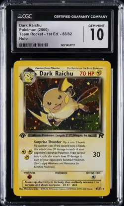 2000 POKEMON TEAM ROCKET 1ST EDITION DARK RAICHU CGC 10 - Image 1