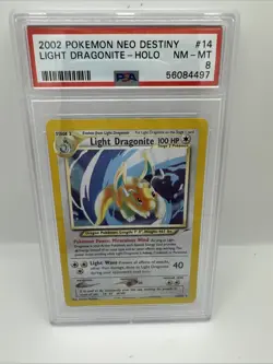 2000 Pokemon Neo Destiny Light Dragonite Holo 14/105 PSA 8 - Image 1