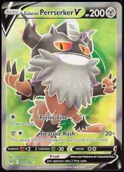 Galarian Perrserker V 183/196 Ultra Rare Lost Origin Pokemon Holo Near Mint - Image 1