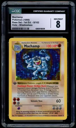 1999 Pokemon Shadowless Base 8/102 Machamp Holo CGC NM-MT 8 - Image 1