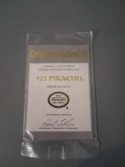 #25 Pikachu- Certificate Of Authenticity 23 Karat Gold Plated Traning Card. - Image 1