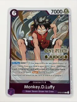 Monkey D. Luffy JUDGE PROMO FOIL OP03-070 ONE PIECE TCG NM - Image 1
