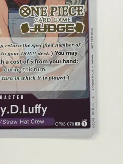 Monkey D. Luffy JUDGE PROMO FOIL OP03-070 ONE PIECE TCG NM - Image 4