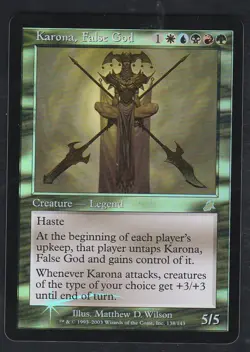 Magic the Gathering KARONA, FALSE GOD #138/143 Scourge Gold Foil Rare 2003 NM - Image 1