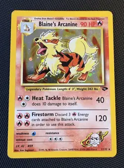 Blaine's Arcanine 1/132 Holo Rare Pokemon 2000 Gym Challenge LP - Image 1