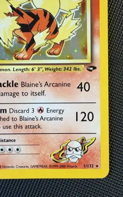 Blaine's Arcanine 1/132 Holo Rare Pokemon 2000 Gym Challenge LP - Image 4