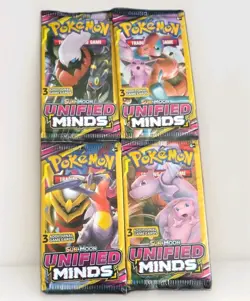 Lot of (4) Pokemon TCG S & M Unified Minds Booster Packs Sealed All 4 Art Set - Image 1