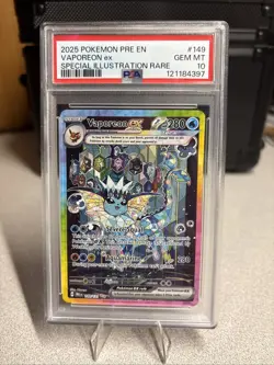 Pokemon 2025 Prismatic Evolution Special Illustration Rare Vaporeon EX PSA 10 - Image 3