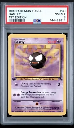 Pokemon TCG Gastly 1st Edition Uncommon Card Fossil, 33/62, PSA 8 - Image 1