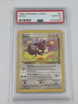 Eevee 51/64 1999 Pokemon TCG: Jungle PSA GEM MT 10 Regular Mint Common - Image 1