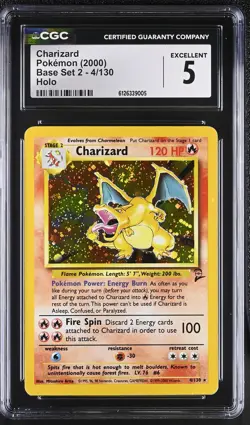 CGC 5 Charizard 4/130 Holo Swirl Base Set 2 Pokemon Card - Image 1
