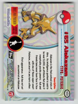 FOIL Alakazam #65 Topps Trading Cards Series 1 Pokemon LP - Image 2
