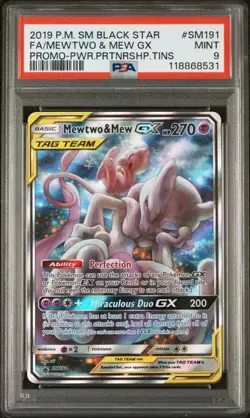 2019 Pokemon SM Black Star Full Art Mewtwo Mew GX Promo Tins #SM191 PSA 9 - Image 1