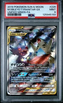 2019 Pokemon Unified Minds Mega Sableye & Tyranitar GX Tag Team 226/236 PSA 9 - Image 1
