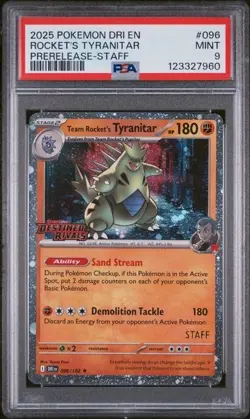Pokemon PSA 9 Team Rocket's Tyranitar 096/182 Destined Rivals STAFF Promo Mint - Image 1
