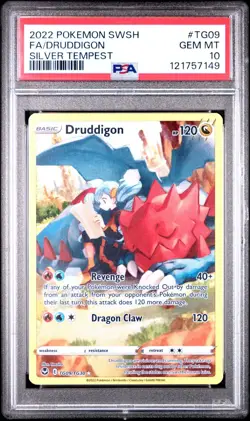 2022 POKEMON SWORD & SHIELD SILVER TEMPEST #TG09 FULL ART/DRUDDIGON PSA 10 - Image 1