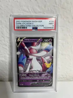 2021 POKEMON SWSH BLACK STAR PROMO CELEBRATIONS COLL #134 DARK SYLVEON V PSA 9 - Image 1