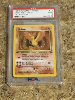 1999 Pokemon Fossil Moltres 1st Edition Card 27/62 PSA 9 - Image 1