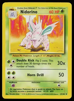 NIDORINO 37/102 UNCOMMON BASE SET UNLIMITED POKEMON LP - Image 1
