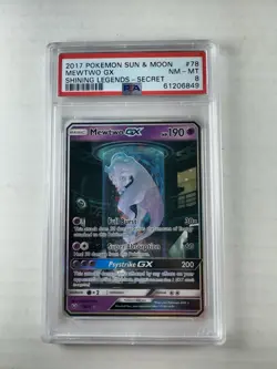 2017 Pokemon Sun & Moon Shining Legends Mewtwo GX Secret Rare Card 78/73 PSA 8 - Image 1