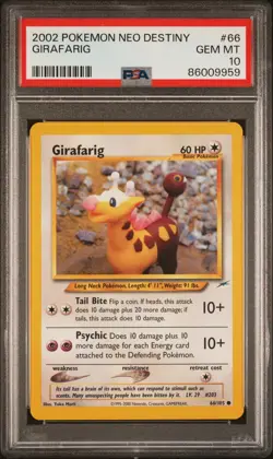 Pokemon Girafarig 66/105 Unlimited Neo Destiny PSA 10 Yuka Morii POP 15 - Image 1