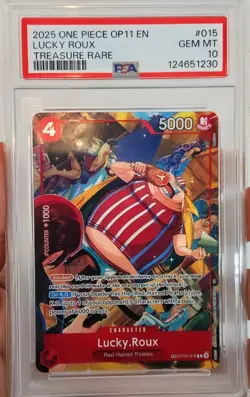 ONE PIECE OP11 A FIST OF DIVINE SPEED TREASURE RARE 015 LUCKY ROUX PSA 10 Eng - Image 1