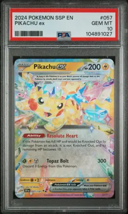 PSA 10 - 2024 Pokemon Ssp En-Surging Sparks 057 Pikachu Ex | Pop 2298 - Image 1