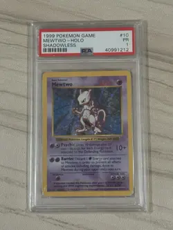 Pokemon 1999 Base Set Shadowless Mewtwo 10/102 Holo Rare PSA 1 Graded - Image 1