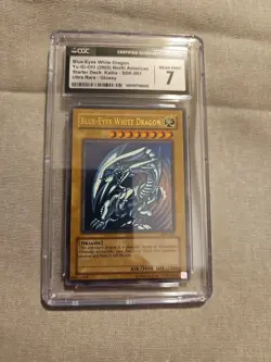 Vintage 2002 Blue-Eyes White Dragon Yu-Gi-Oh Ultra Rare Glossy CGC Grade 7 Near - Image 1