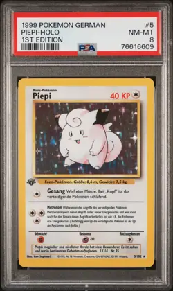 Pokemon Piepi holo Basis Set 1 Edition #5 PSA 8 MINT Deutsch 1999 Original - Image 1