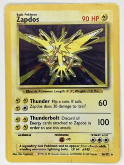 Zapdos MP 16/102 Unlimited Base Set Pokemon TCG Holo - Image 1