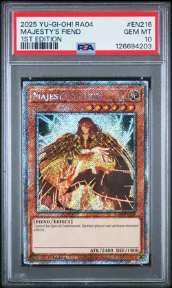 2025 YU-GI-OH! RA04-QUARTER CENTURY STAMPEDE 1ST EDITION MAJESTY'S FIEND PSA 10 - Image 1