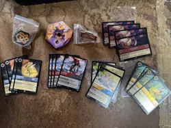 Disney Lorcana Archazia's Island League Promo Amber Pin + other Promo Cards - Image 1