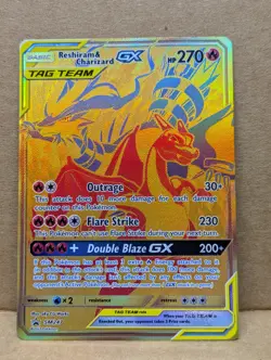 Reshiram & Charizard GX - SM247 - Full Art Gold Promo Ultra Rare Pokemon Card NM - Image 1