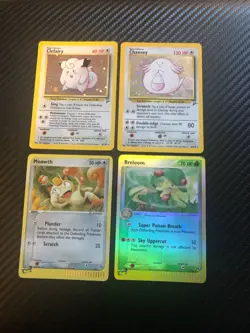 4 Card Pokemon Set Clefairy Holo, Chansey Holo, Meowth Black Holo, Breloom Rev H - Image 1