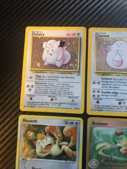 4 Card Pokemon Set Clefairy Holo, Chansey Holo, Meowth Black Holo, Breloom Rev H - Image 4